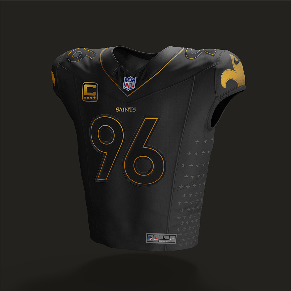 Creative rebrand of the New Orleans Saints NFL football teams jersey